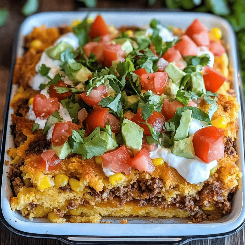 This Cornbread Taco Bake is a delightful twist on traditional tacos! Packed with layers of seasoned ground beef, vibrant veggies, and topped with golden cornbread, it’s perfect for family dinners or casual gatherings. Easy to prepare and full of flavor, you'll want to save this recipe for your next taco night! Enjoy a hearty meal that everyone will love.