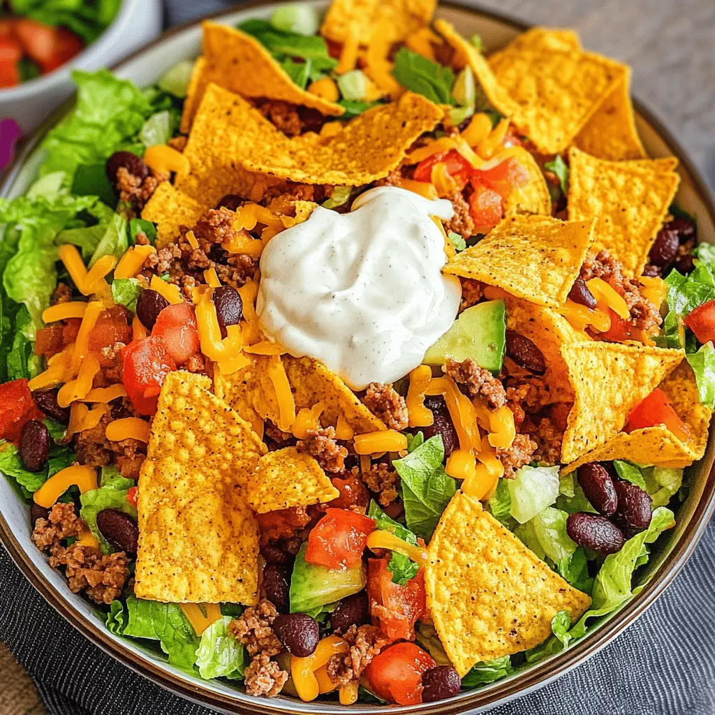 This Doritos Taco Salad is a fun and crunchy twist on a classic favorite! Packed with seasoned ground beef, fresh veggies, and delicious Doritos chips, it’s a perfect choice for parties or casual dinners. The burst of flavors and textures make it a hit with everyone! Save this recipe to try for your next gathering or easy weeknight meal.
