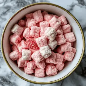 Looking for a fun and tasty treat? This Fluffy Strawberry Shortcake Puppy Chow is perfect for snack time or gatherings! Made with crispy rice cereal, creamy strawberry flavor, and a sprinkle of powdered sugar, it’s a delightful mix of sweetness and crunch. Save this pin for your next party or picnic, and treat your friends and family to a delightful snack!