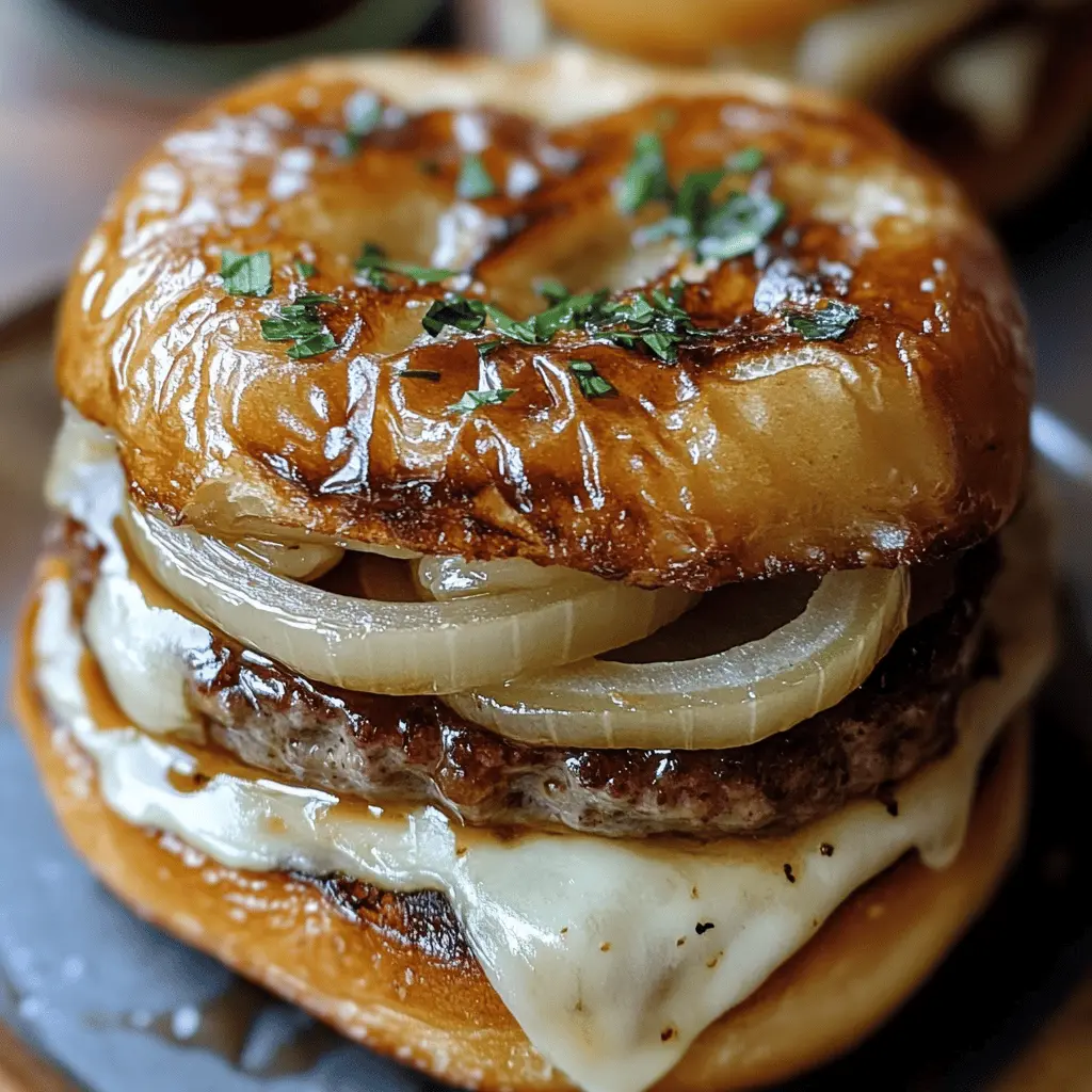 Sink your teeth into these French Onion Burgers, where juicy beef patties meet rich, caramelized onions and melted cheese! Perfectly seasoned and bursting with flavor, they're ideal for your next barbecue or cozy family dinner. Save this recipe to impress your guests with a delightful twist on a classic favorite!