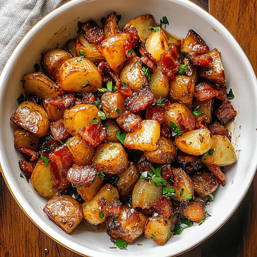 These Honey Bacon Roasted Potatoes are the perfect blend of sweet and savory! Crispy on the outside with a tender interior, they're drizzled with honey and tossed with crispy bacon for a dish everyone will love. Great for family dinners or gatherings! Don’t forget to save this recipe for your next meal idea!