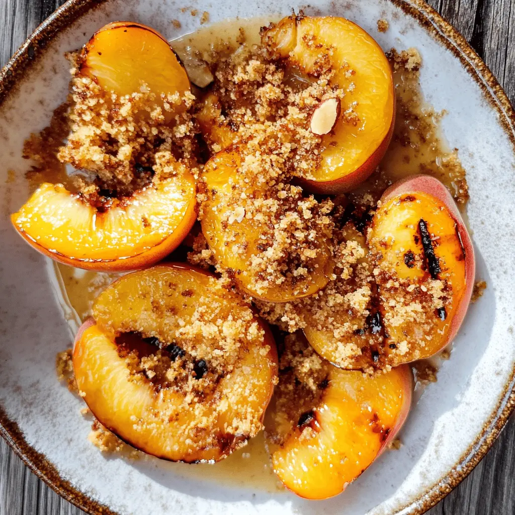 Sweet and juicy maple grilled peaches topped with almond cookie crumbs make for a delightful summer treat! This easy recipe combines the rich flavors of caramelized peaches and crunchy almonds for a dessert that everyone will love. Perfect for summer barbecues or a cozy evening at home. Save this pin to whip up a delicious dessert anytime!