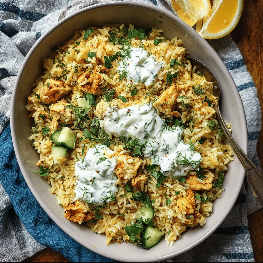 Easy Dump and Bake Chicken with Tzatziki Rice