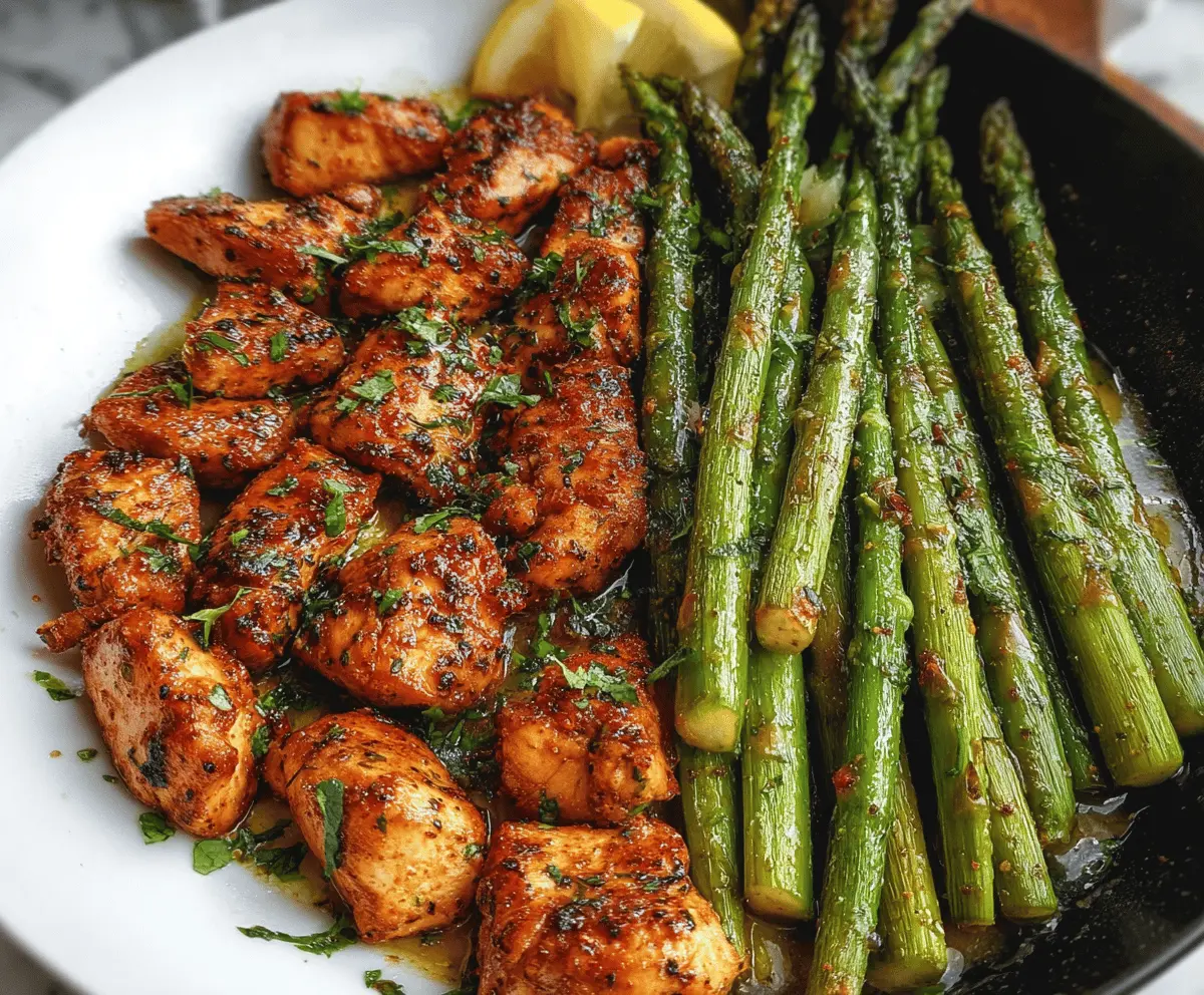Easy Garlic Butter Chicken Bites with Asparagus