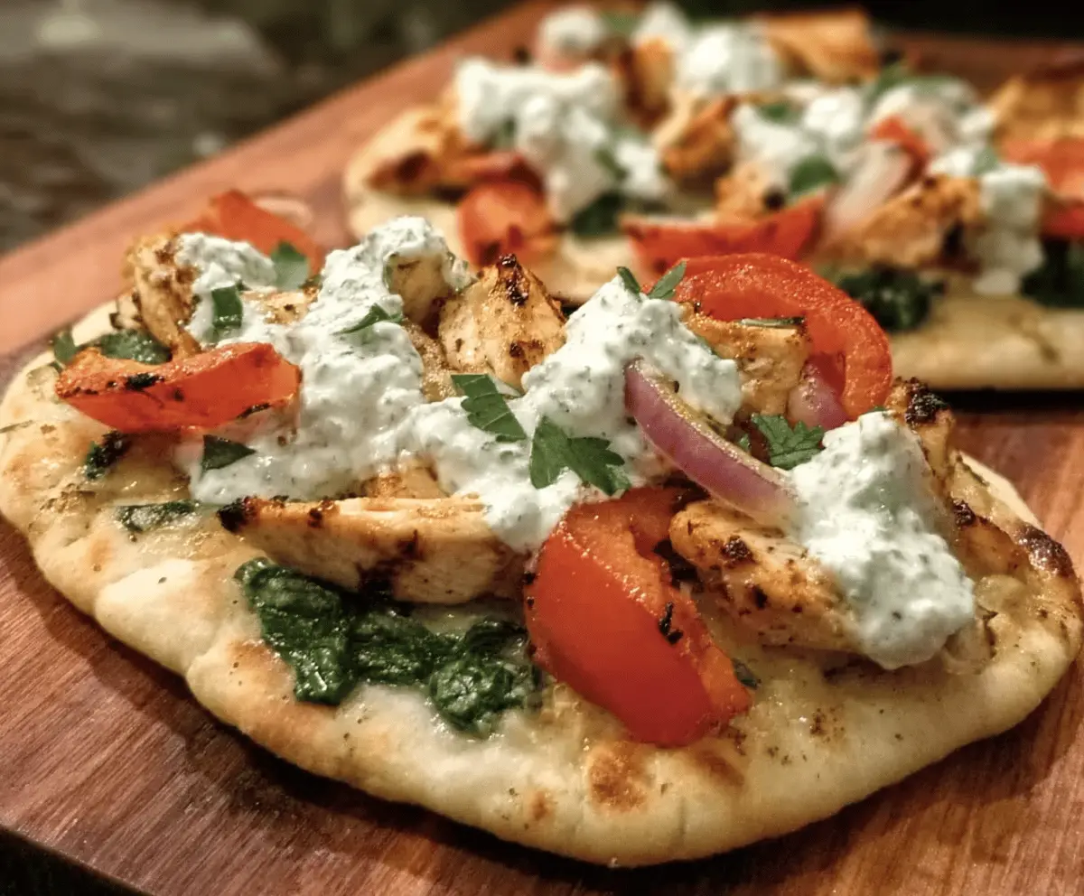 Easy Tzatziki Chicken and Veggie Naan Pizza