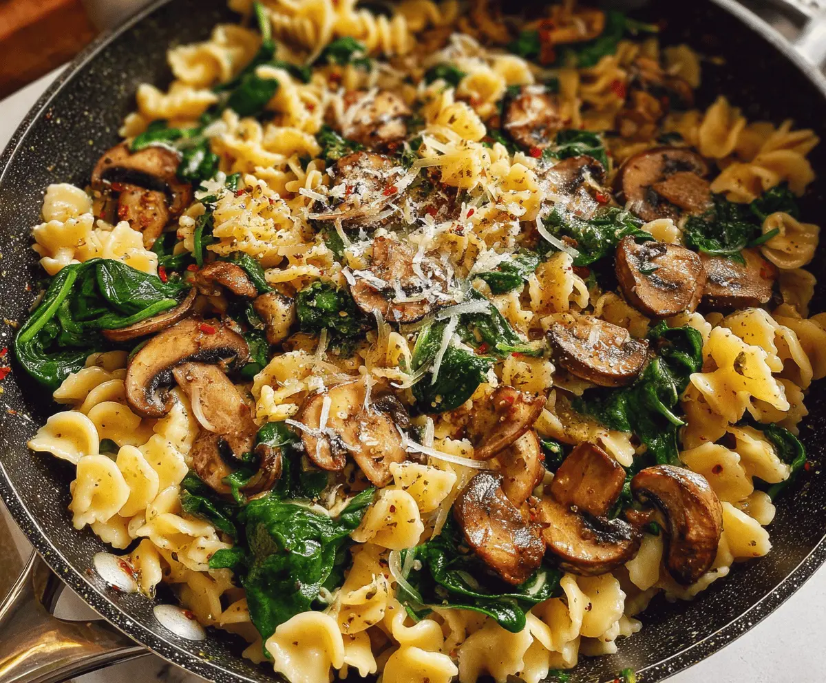 Easy Parmesan Spinach Mushroom Pasta Skillet