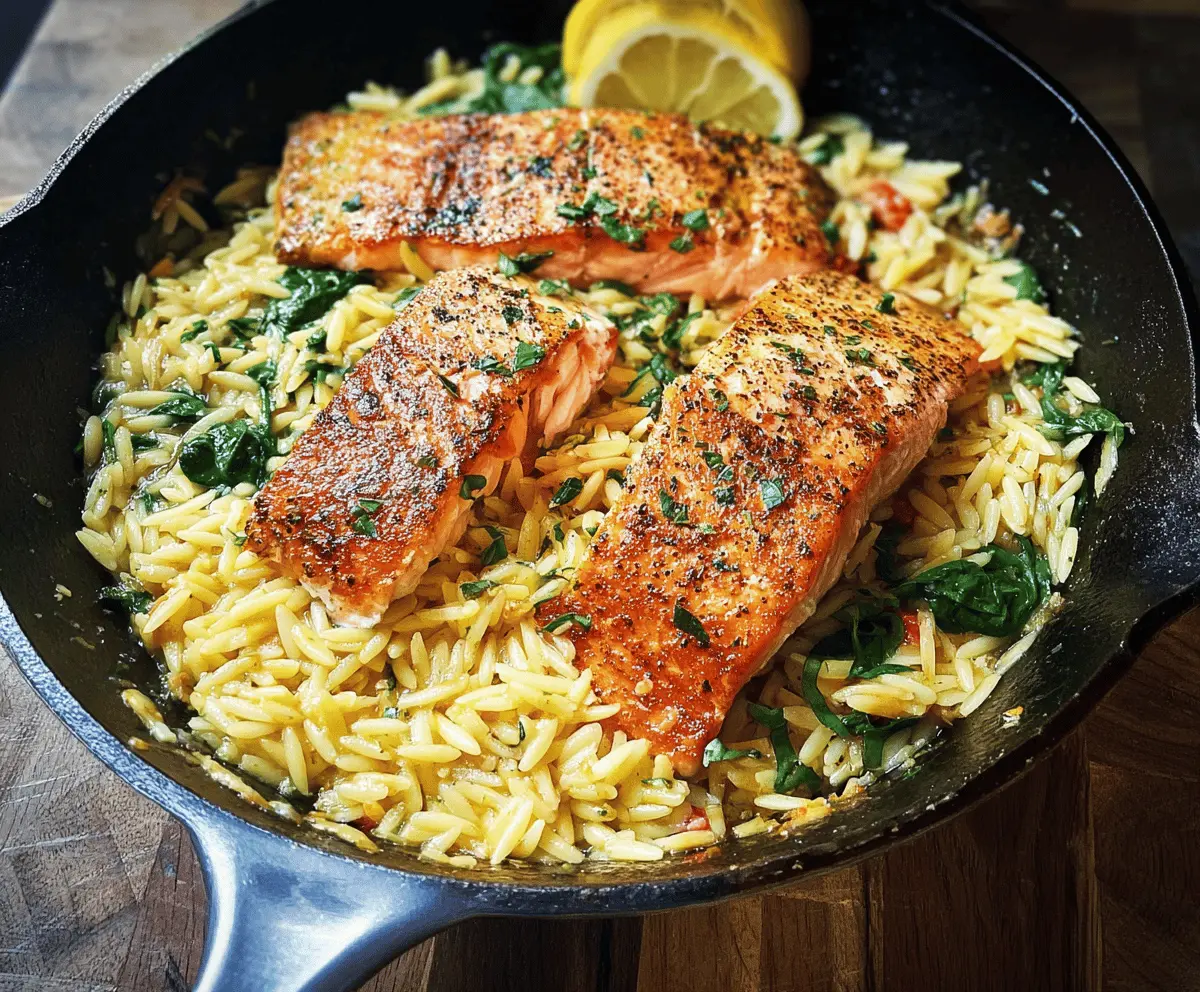Easy One Skillet Salmon with Lemon Orzo