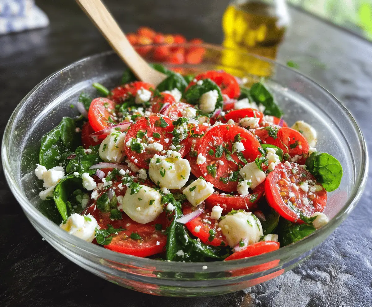 Fresh Spinach Tomato Salad With Creamy Feta