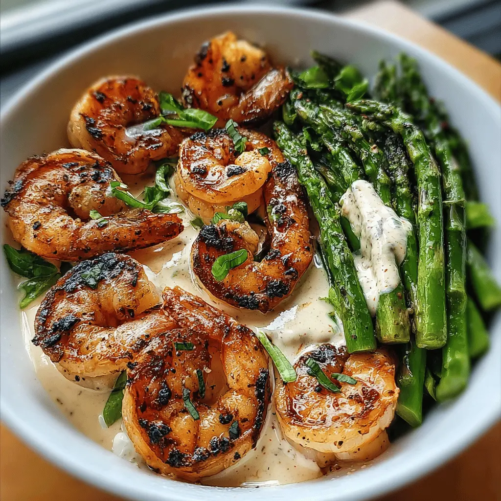 Healthy Grilled Shrimp Bowl with Asparagus and Garlic Sauce