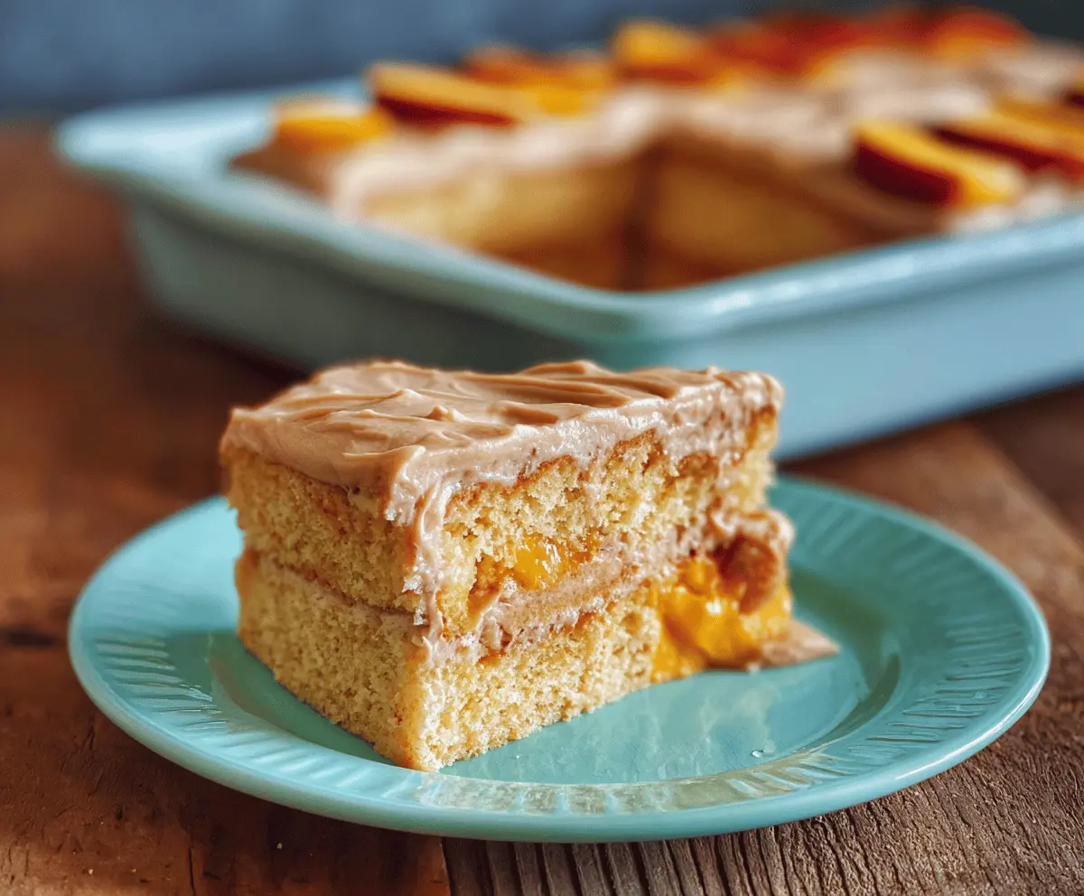 Moist Peach Cake with Brown Sugar Frosting