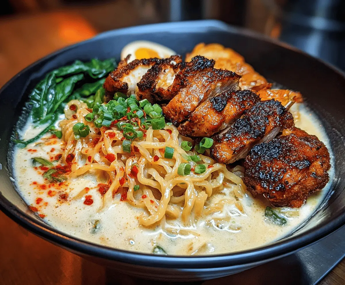 Fiery Chicken Ramen with Creamy Garlic Sauce Recipe