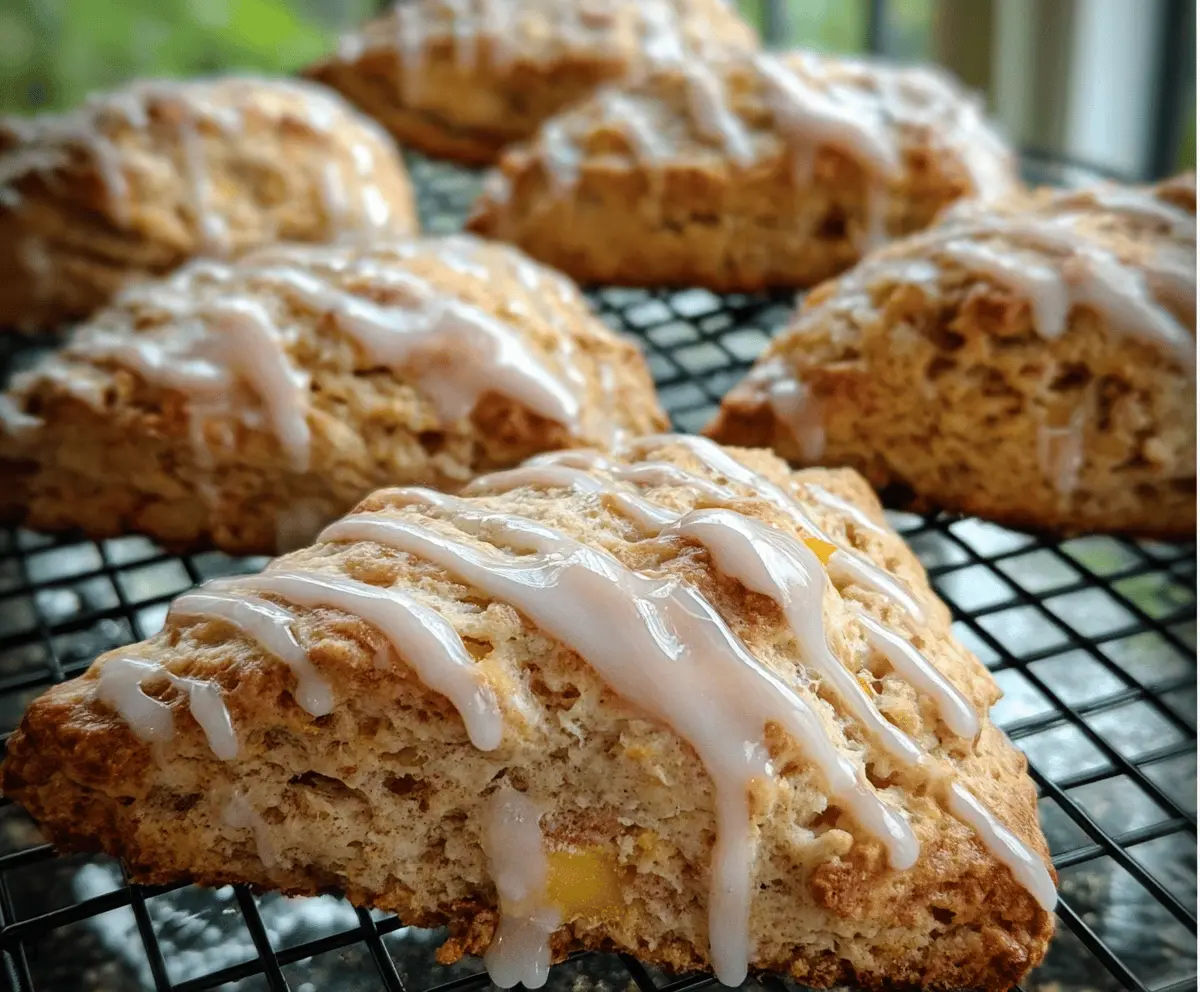Easy Peach Pie Scones With Vanilla Glaze