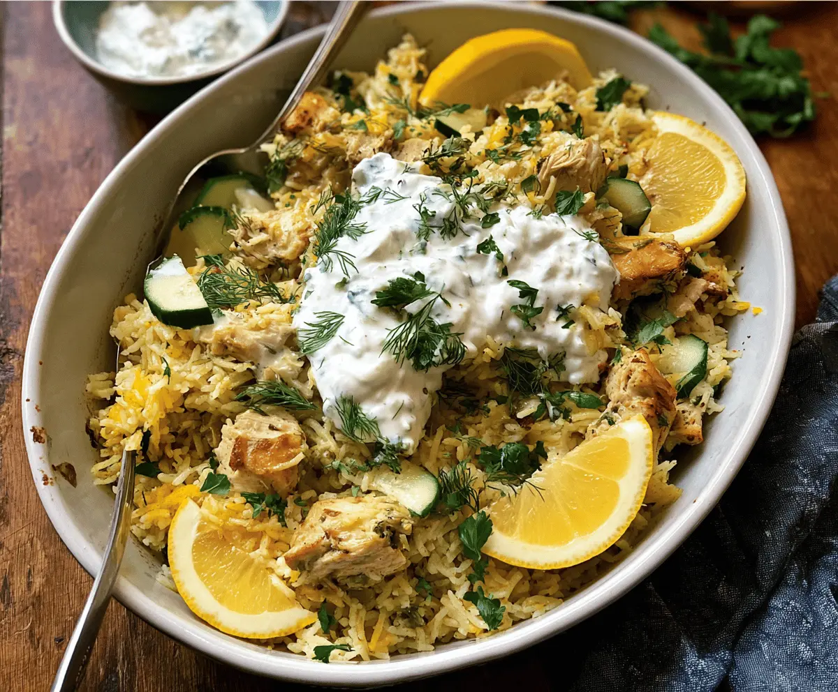 Easy Dump and Bake Chicken with Tzatziki Rice