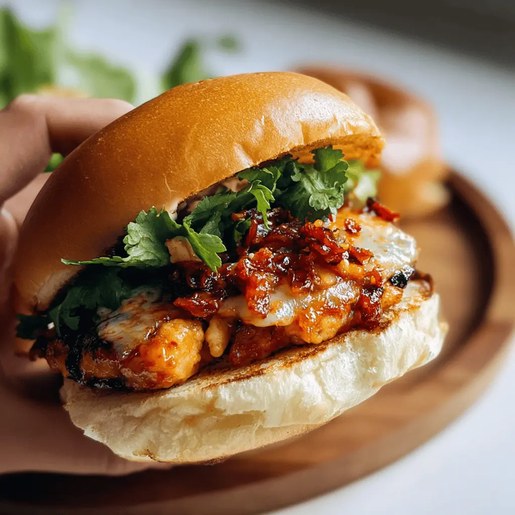 Gochujang Chicken Burgers with Spicy Kimchi Bacon Jam