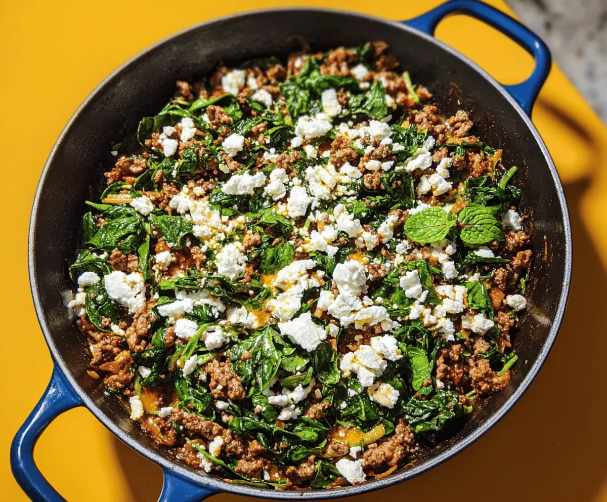 Easy Ground Beef and Spinach Skillet with Feta