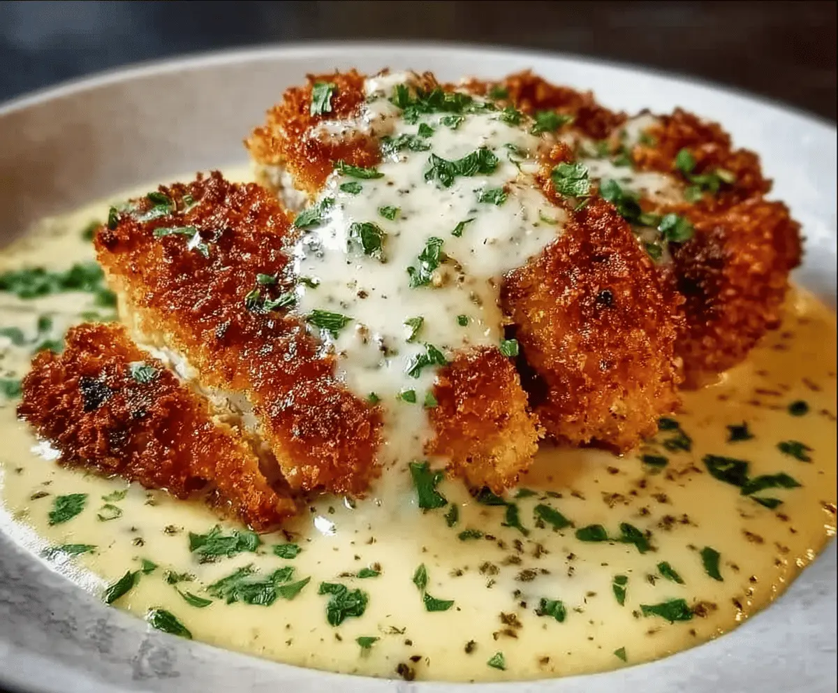 Crispy Parmesan Chicken with Creamy Garlic Sauce
