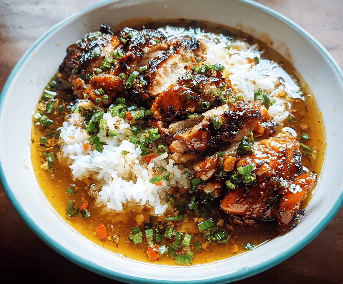 Caramelized Soy Chicken in Garlic Ginger Broth with Rice