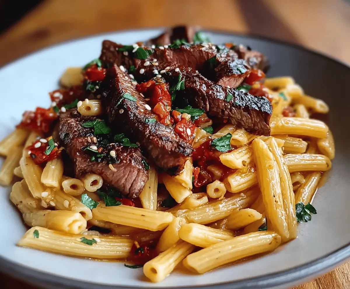 Sweet and Spicy Garlic Steak Pasta Recipe