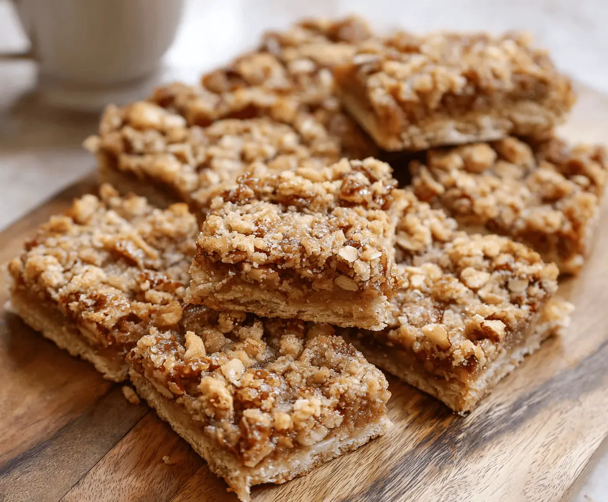 Delicious homemade apple crisp bars with golden crumb topping and fresh apple filling on a rustic wooden table