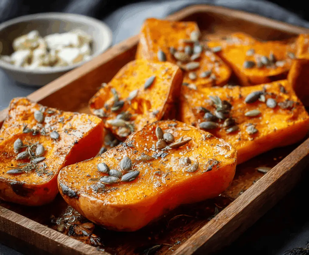 Delicious baked butternut squash topped with cinnamon butter served on a plate, perfect for a cozy autumn meal