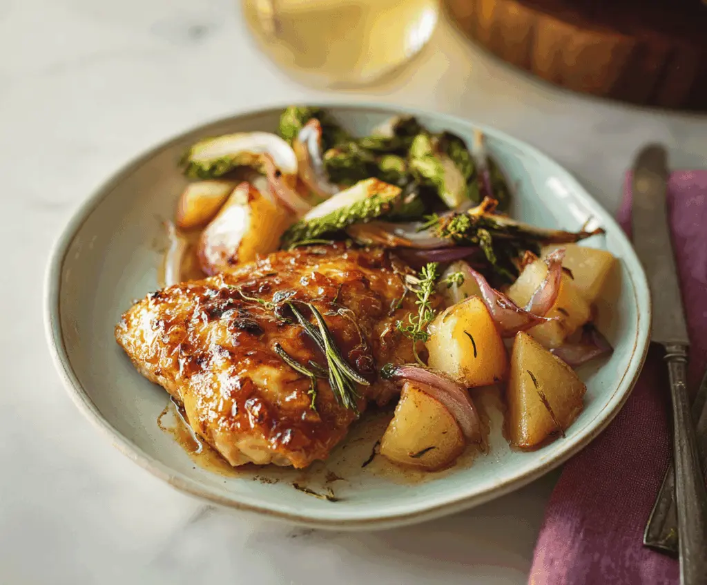 Juicy chicken breast glazed with warm apple cider and topped with fresh herbs for a cozy Apple Cider Glazed Chicken recipe