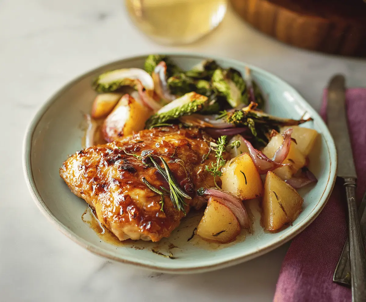 Juicy chicken breast glazed with warm apple cider and topped with fresh herbs for a cozy Apple Cider Glazed Chicken recipe