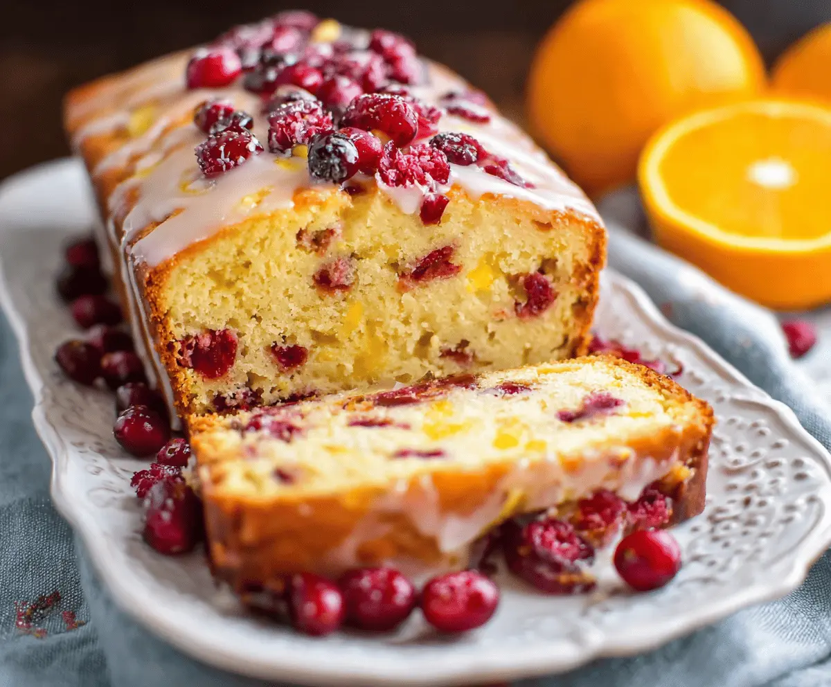 Freshly sliced cranberry orange bread with vibrant cranberries and orange zest, perfect for breakfast or holiday treats.