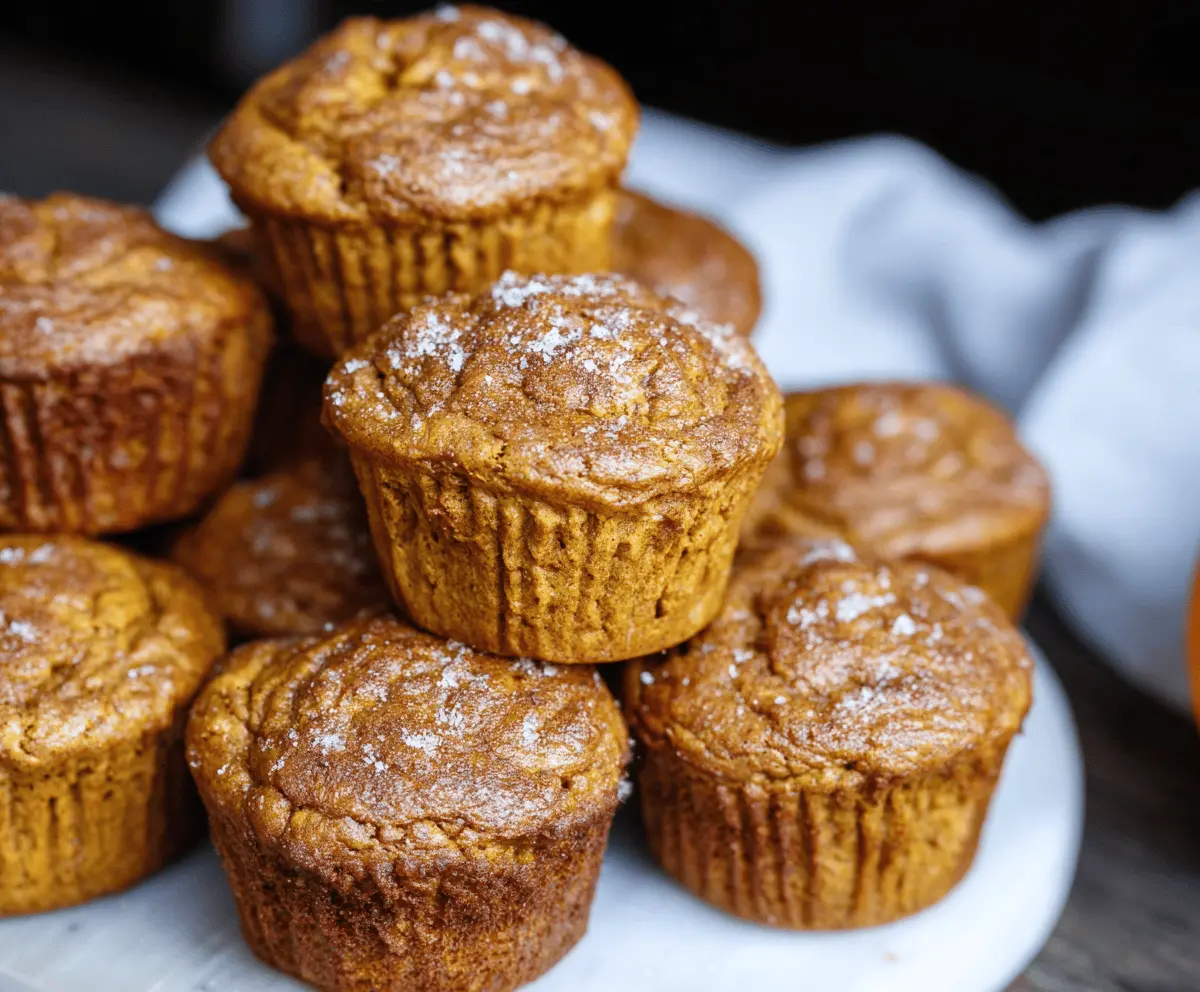 Delicious pumpkin pancake muffins topped with whipped cream and cinnamon, perfect for fall breakfast or brunch.