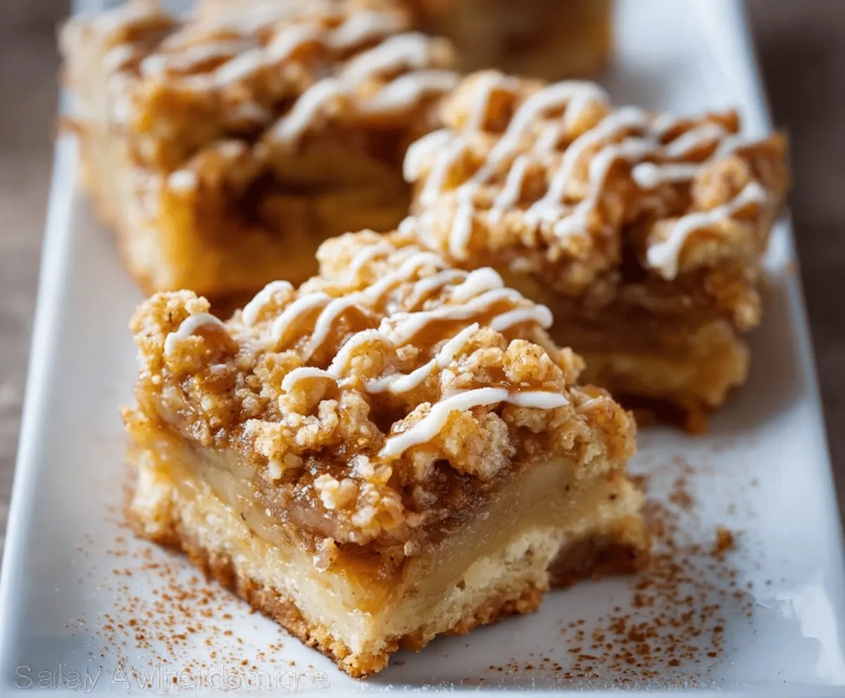 Delicious homemade apple pie bars with golden crust and cinnamon-spiced apple filling on a rustic wooden table