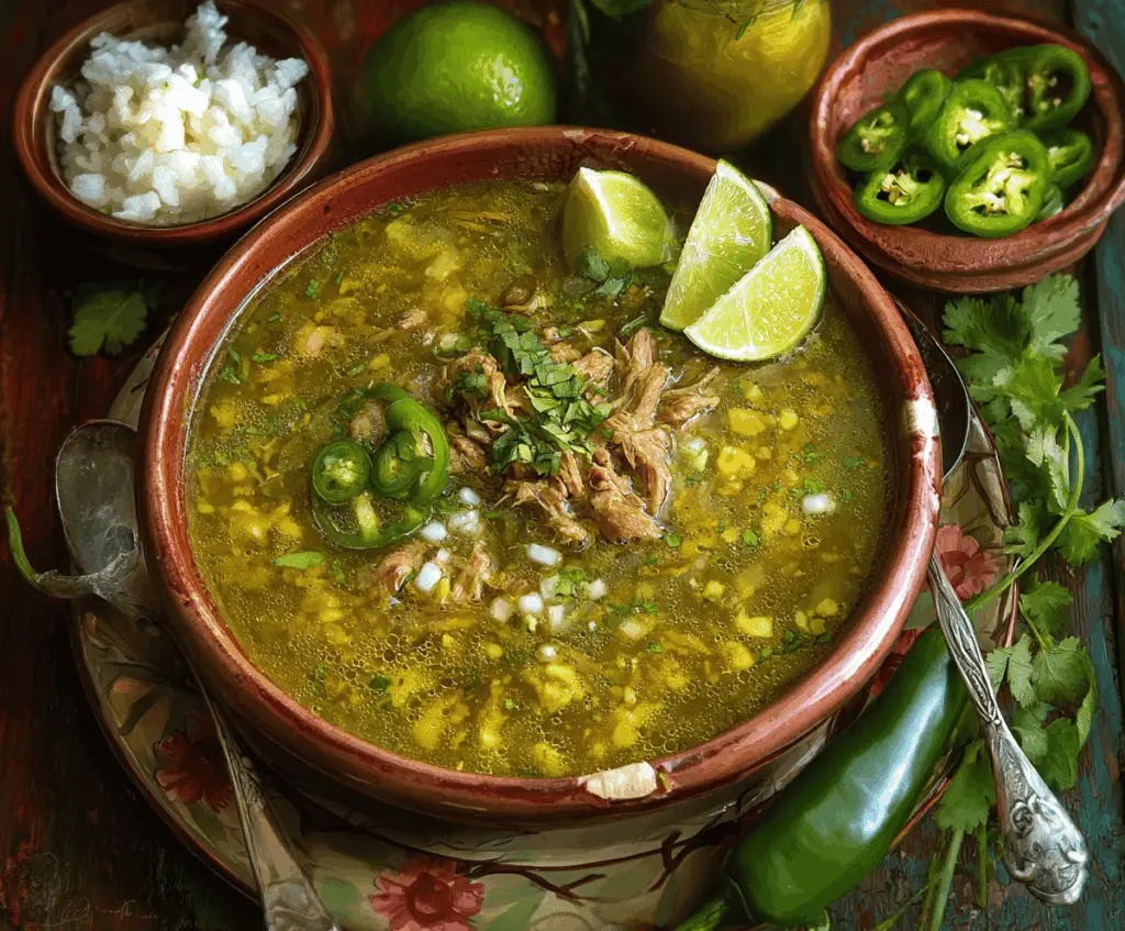 Delicious homemade Chili Verde served in a bowl with fresh cilantro and lime wedges, perfect for a flavorful Mexican meal.