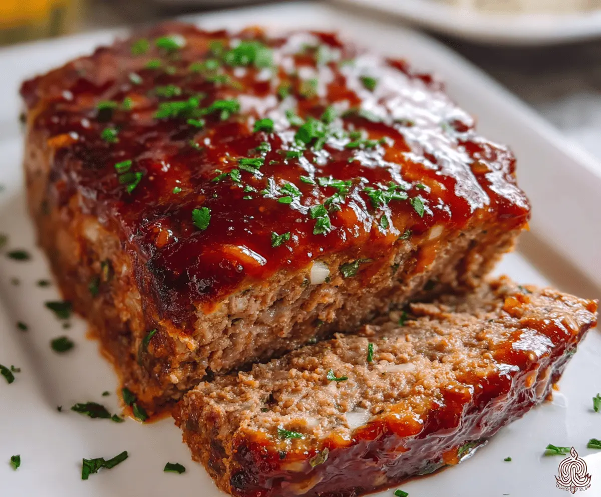 Delicious homemade chipotle meatloaf garnished with fresh herbs and served on a white plate, perfect for a smoky, flavorful dinner