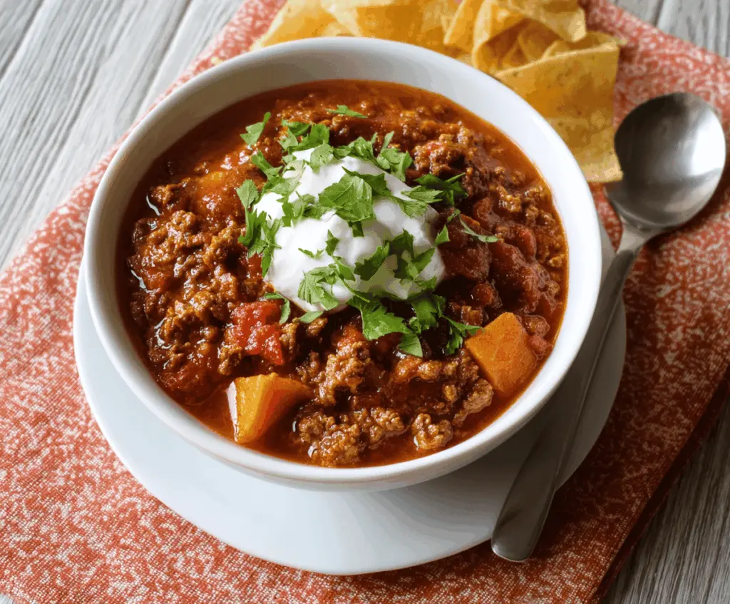 Delicious homemade freezer-friendly chili in a bowl, ready for storage and quick meals