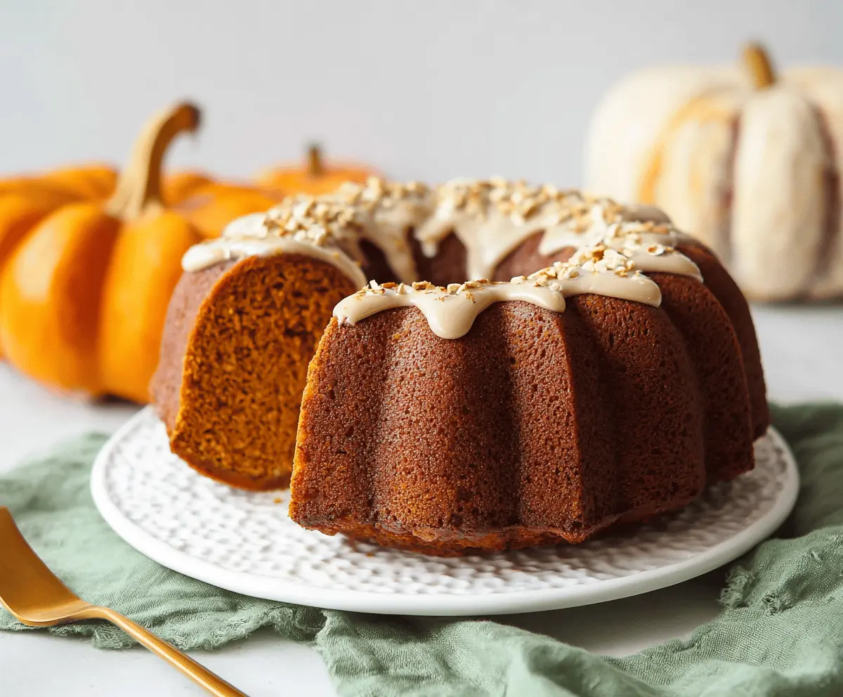 Delicious homemade pumpkin bundt cake topped with powdered sugar and cinnamon, perfect for fall desserts.