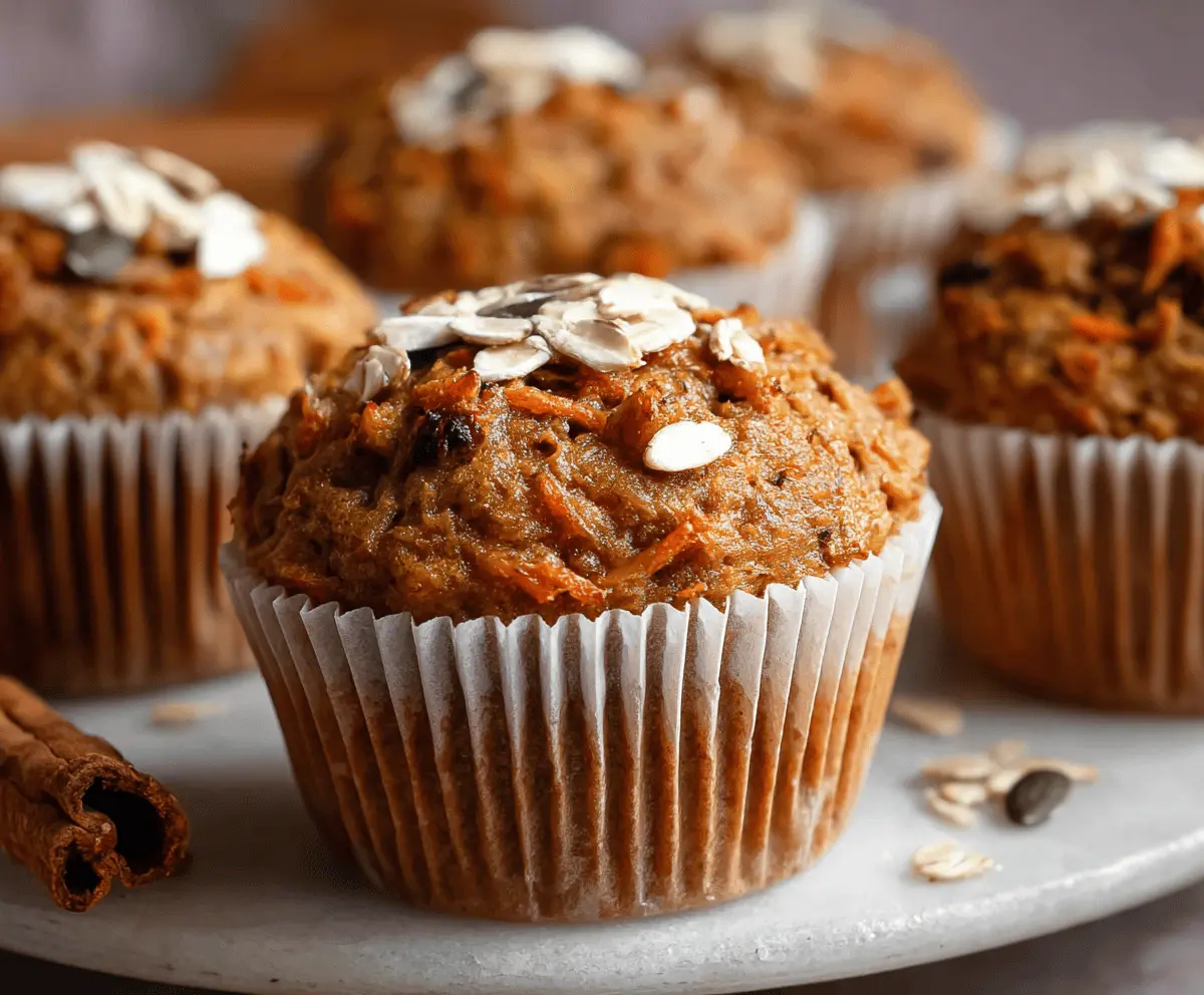 Freshly baked pumpkin carrot muffins on a plate, showcasing moist texture and vibrant orange color, perfect for a healthy breakfast or snack.