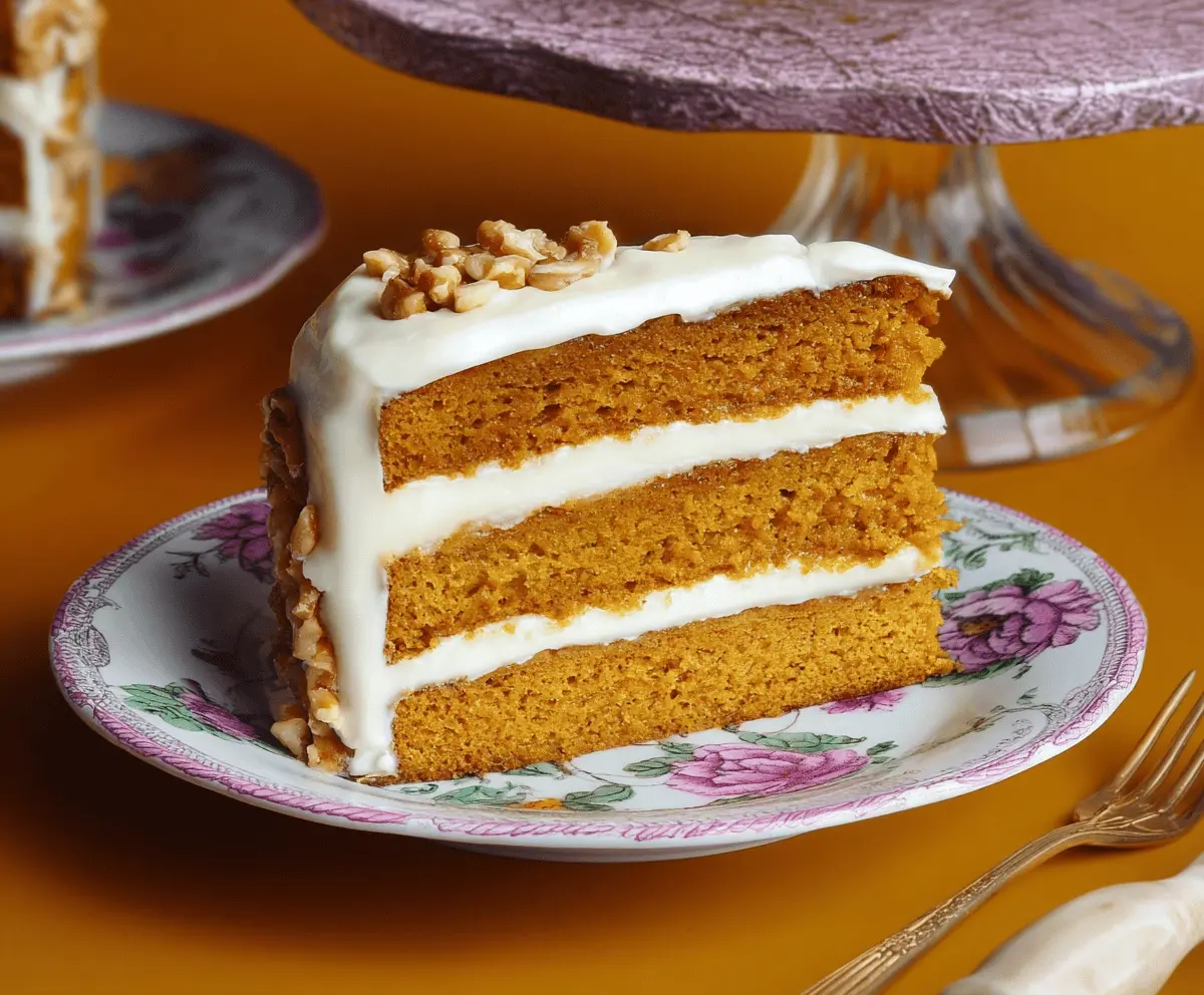 Delicious pumpkin layer cake with creamy frosting and cinnamon garnish, perfect for fall celebrations and holiday desserts.