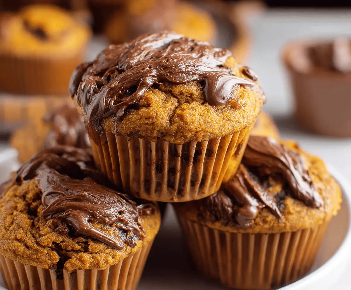 Delicious homemade pumpkin Nutella muffins topped with nuts, perfect for fall treats and breakfast.