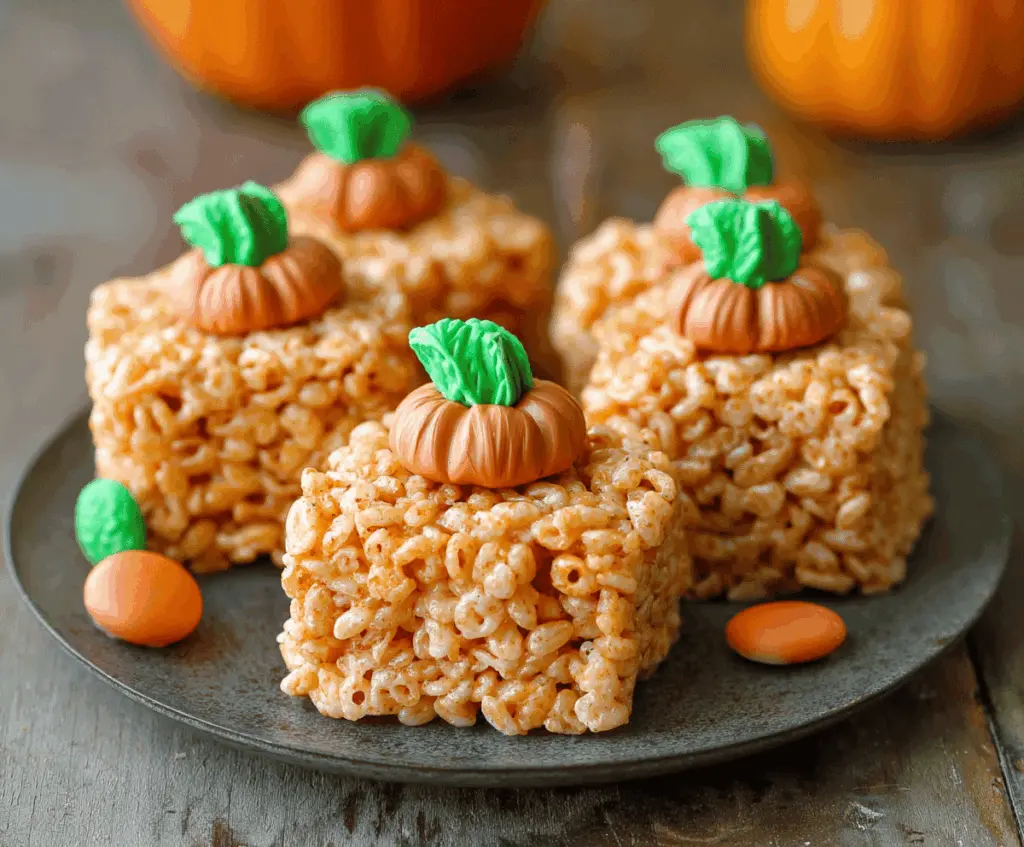 Delicious pumpkin-flavored Rice Krispie Treats garnished with festive sprinkles, perfect for fall desserts.