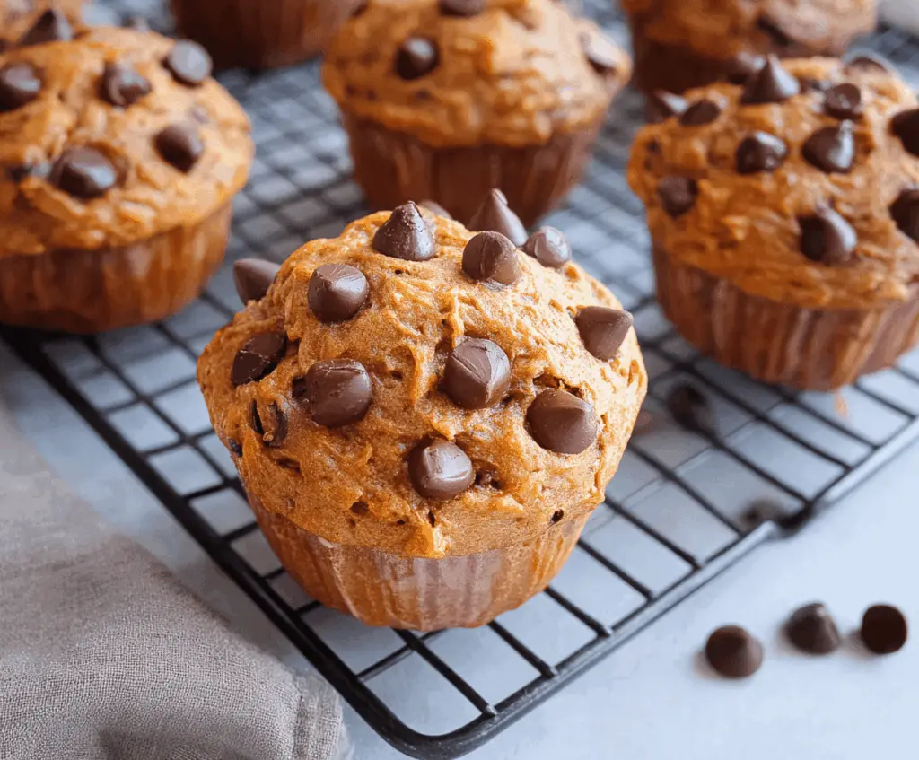 Delicious homemade sweet potato chocolate chip muffins on a plate, perfect for breakfast or snack.