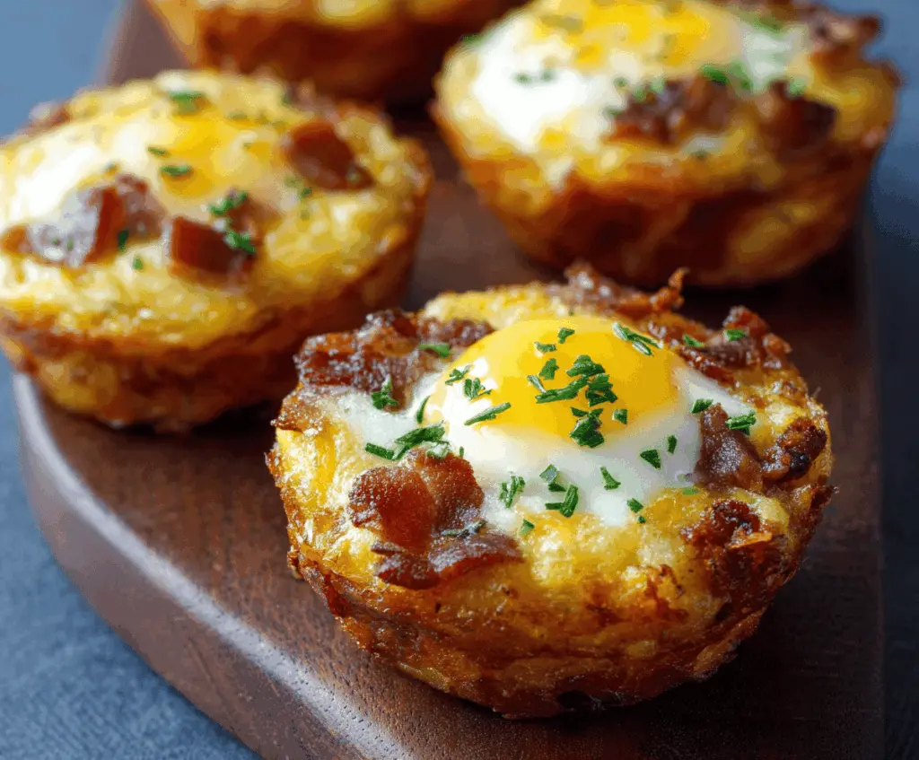 Delicious bacon, egg, and cheese hash brown cups served as a savory breakfast