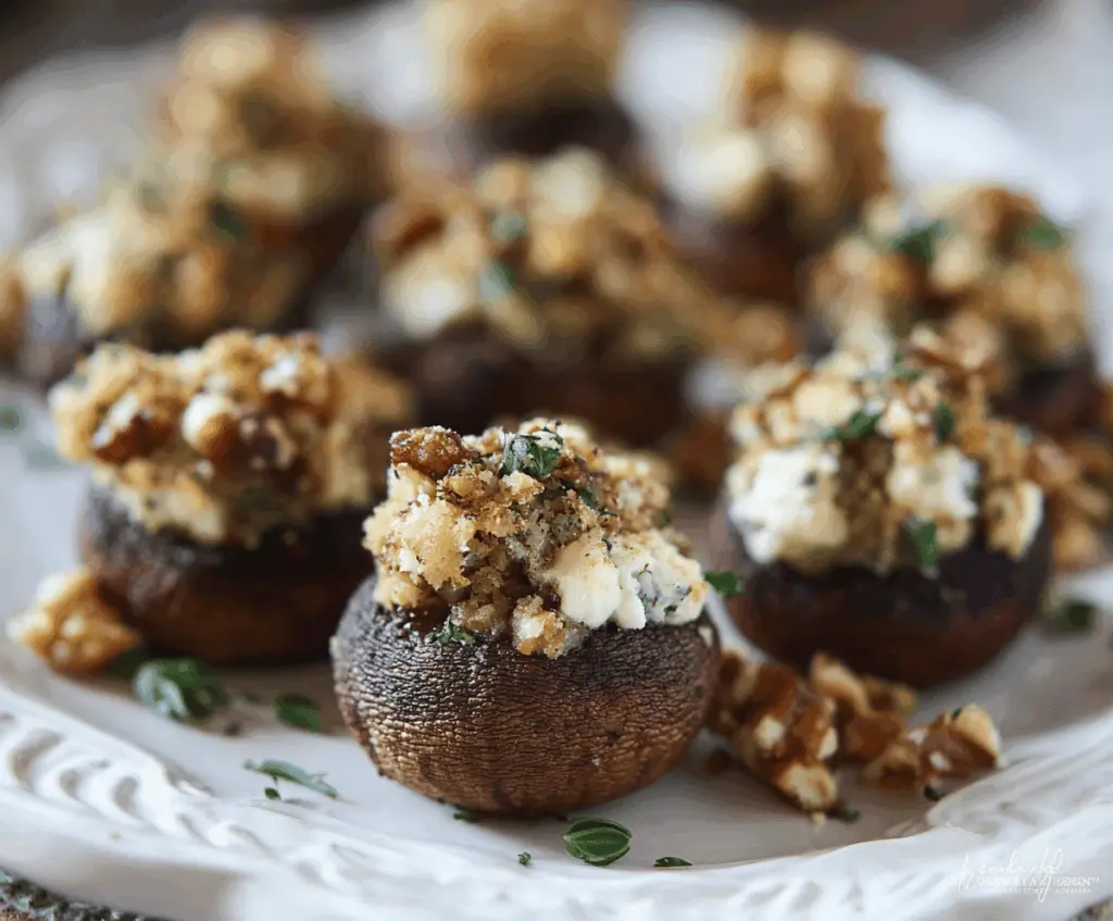 Delicious Blue Cheese and Walnut Stuffed Mushrooms, perfect appetizer for parties.