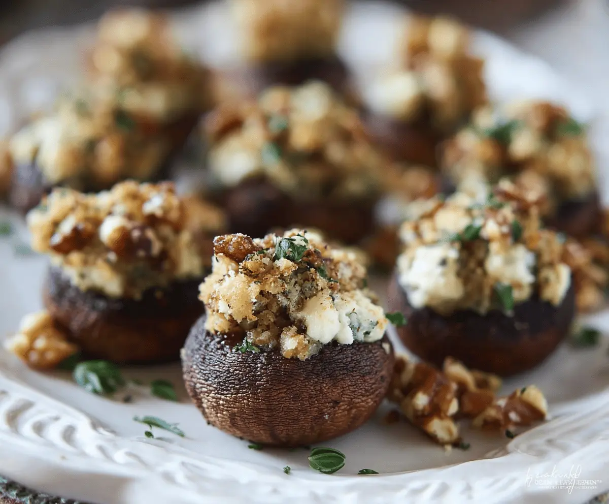 Delicious Blue Cheese and Walnut Stuffed Mushrooms, perfect appetizer for parties.