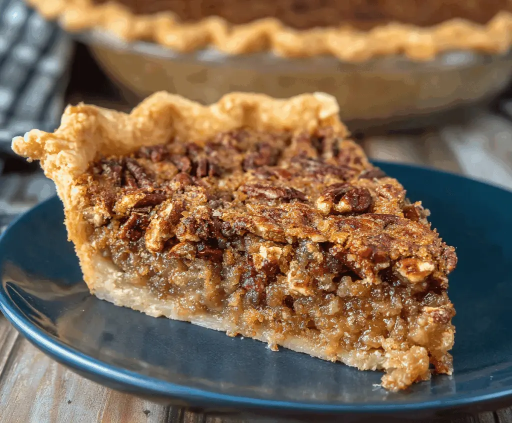 Delicious homemade brown sugar pecan pie with a golden crust and caramelized pecans.