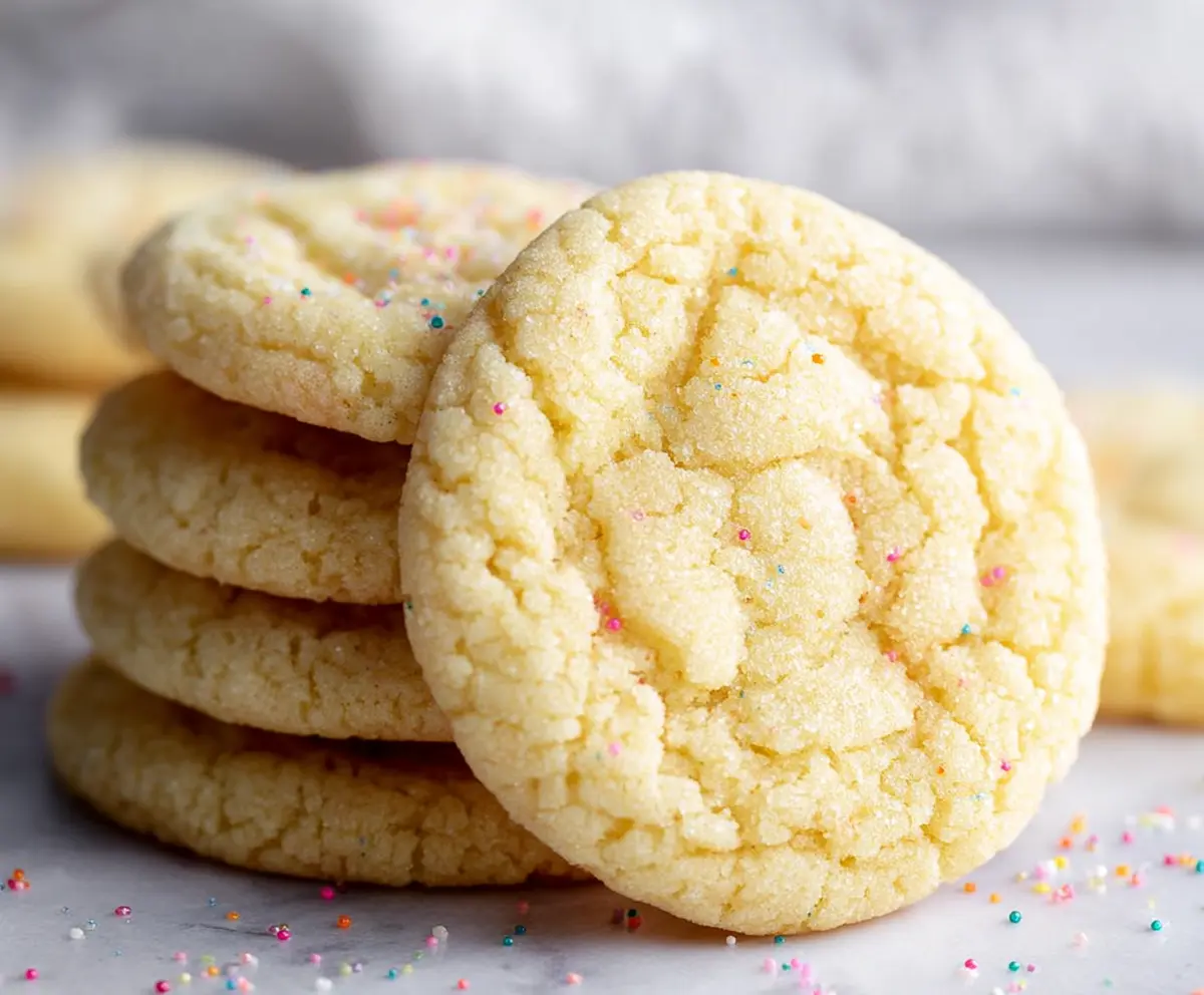 Close-up of chewy drop sugar cookies with a golden-brown crust, perfect for satisfying sweet cravings.