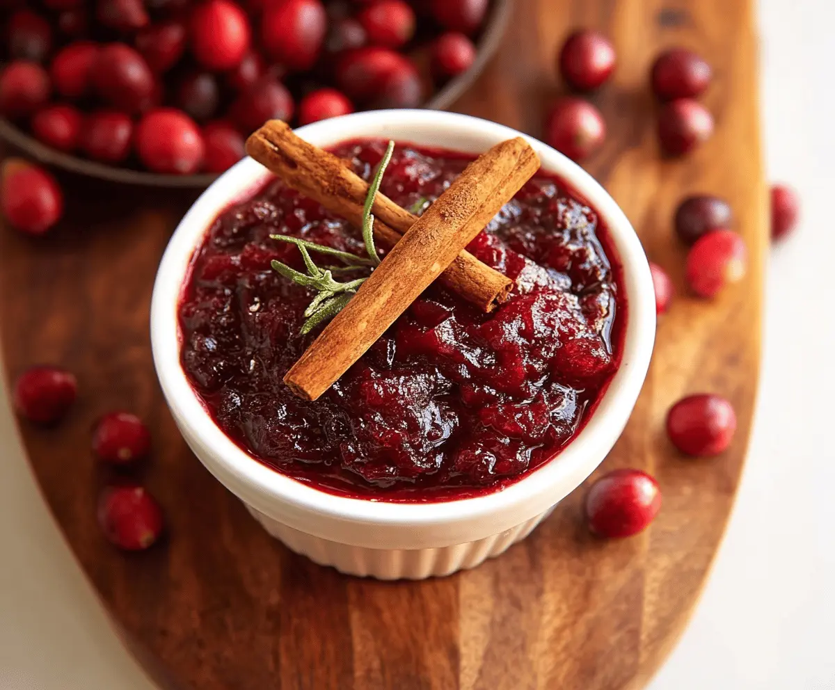 Homemade cinnamon cranberry sauce served on a festive holiday table.