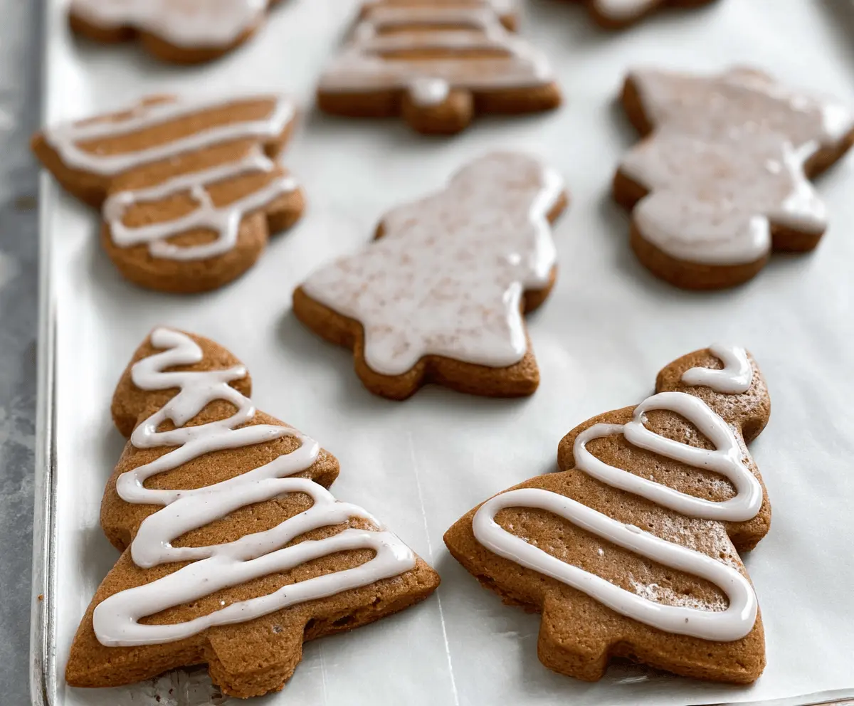 Delicious cinnamon iced gingerbread cookies garnished with festive icing, perfect for holiday treats.