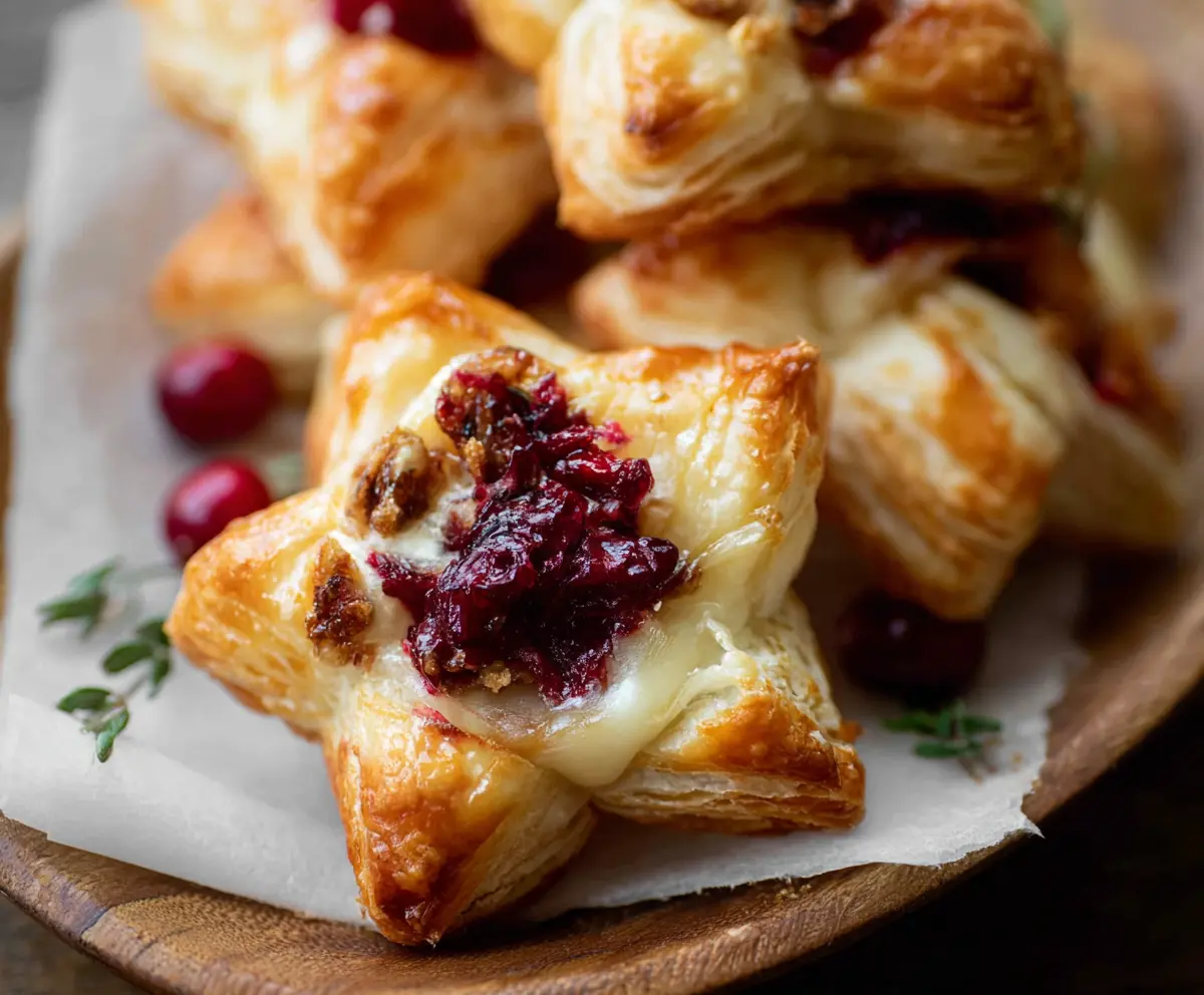 Cranberry Brie Puff Pastry Stars served as an elegant holiday appetizer with golden, flaky pastry filled with creamy Brie and tangy cranberry sauce.