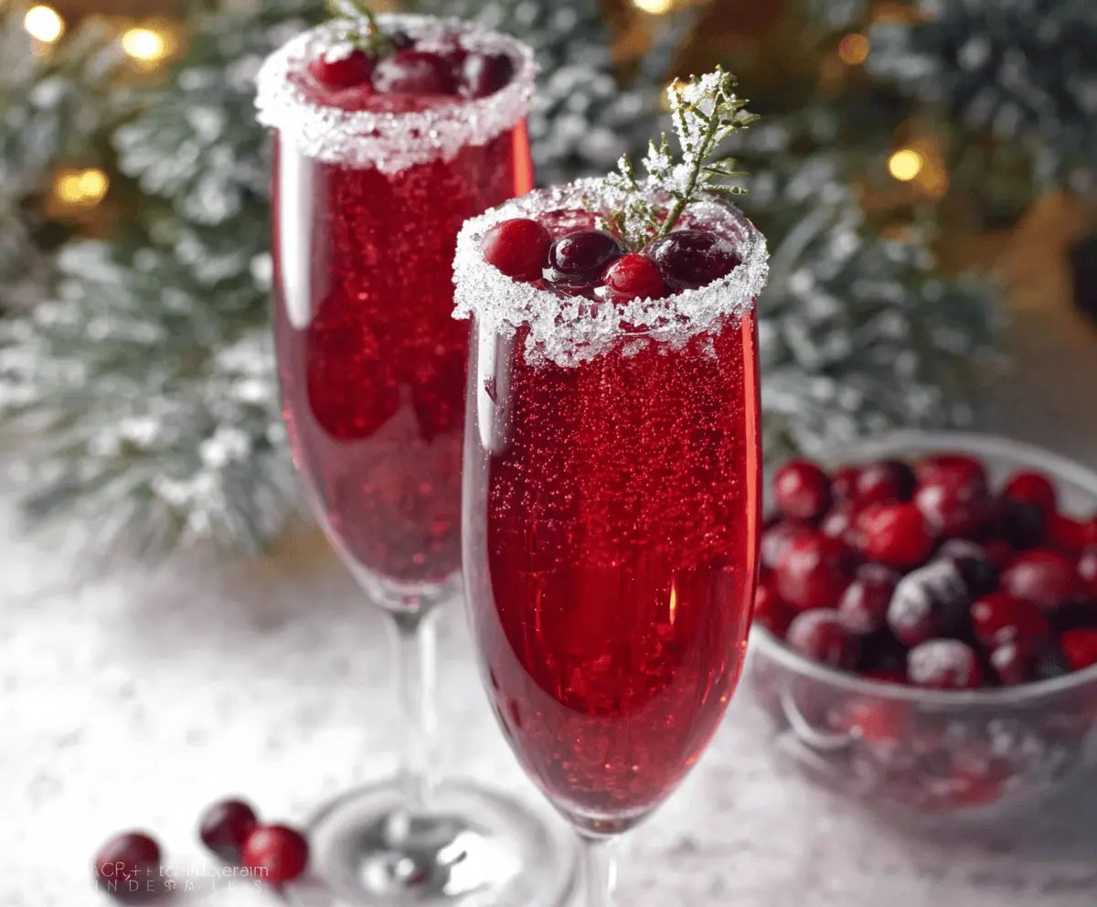 Festive Cranberry Christmas Mimosa with fresh cranberries and orange slices for holiday celebration