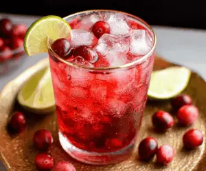 Refreshing cranberry vodka cocktail served in a glass with fresh cranberries and mint garnish.