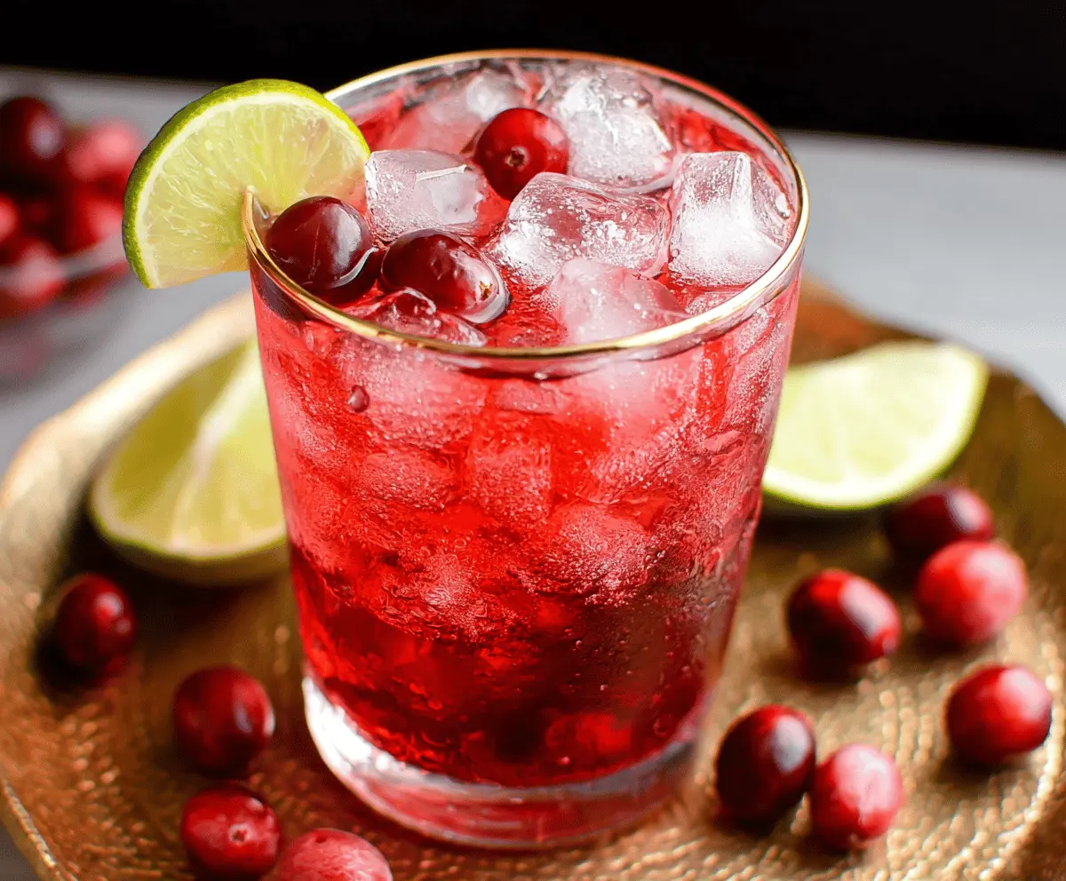 Refreshing cranberry vodka cocktail served in a glass with fresh cranberries and mint garnish.