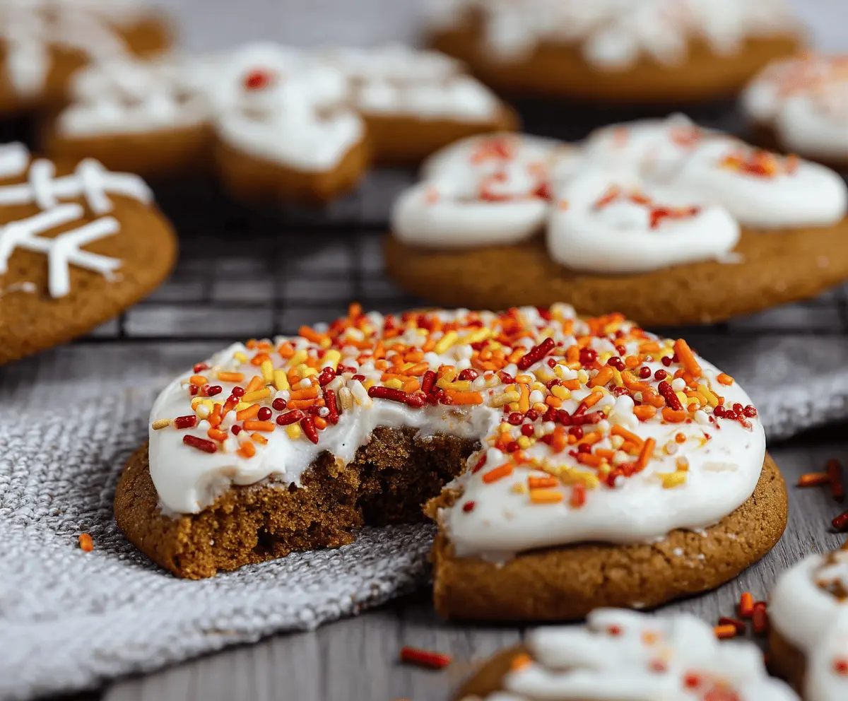 Delicious frosted gingerbread cookies decorated with white icing and festive sprinkles.